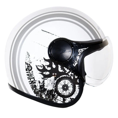 Vega Jet Old School W/Visor White Silver Helmet - Biker.Store - www.biker.store