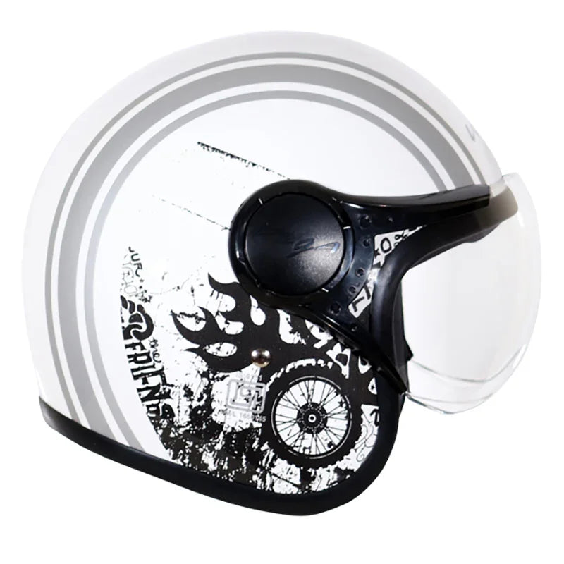 Vega Jet Old School W/Visor White Silver Helmet - Biker.Store - www.biker.store