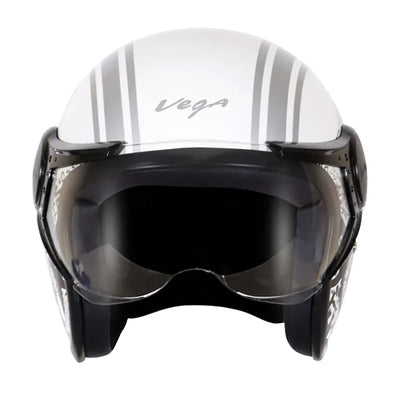 Vega Jet Old School W/Visor White Silver Helmet - Biker.Store - www.biker.store