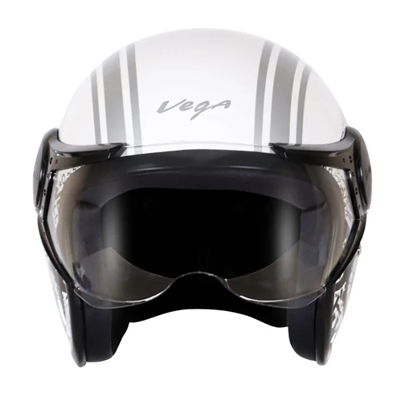 Vega Jet Old School W/Visor White Silver Helmet - Biker.Store - www.biker.store