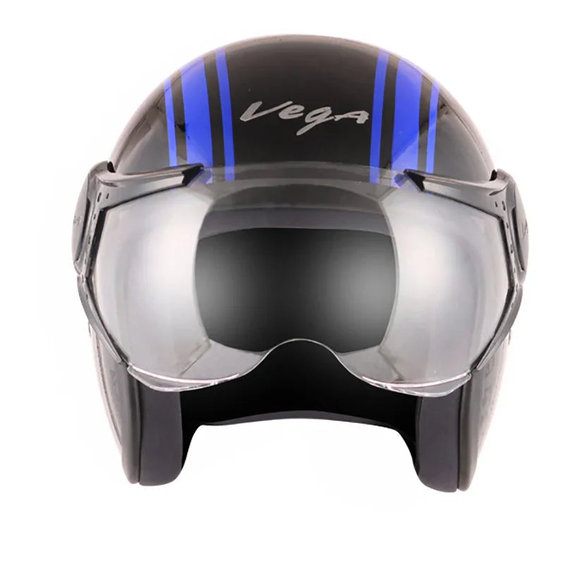 Vega Jet Old School W/Visor Black Blue Helmet - Biker.Store - www.biker.store