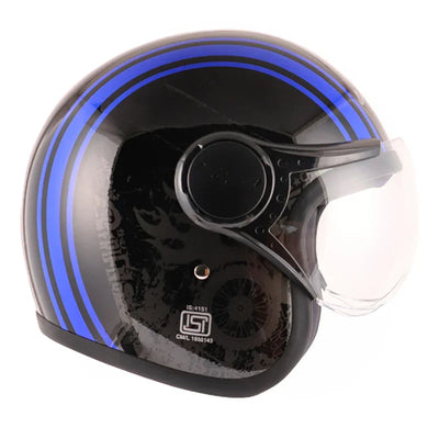 Vega Jet Old School W/Visor Black Blue Helmet - Biker.Store - www.biker.store