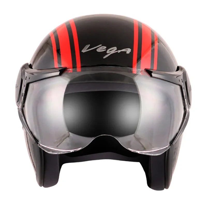 Vega Jet Old School W/Visor Black Red Helmet - Biker.Store - www.biker.store