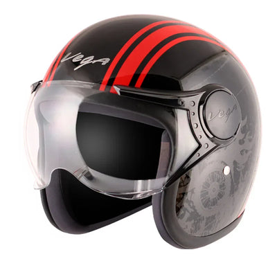 Vega Jet Old School W/Visor Black Red Helmet - Biker.Store - www.biker.store