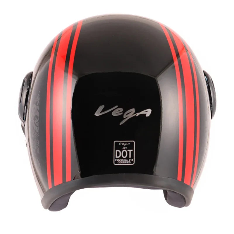 Vega Jet Old School W/Visor Black Red Helmet - Biker.Store - www.biker.store