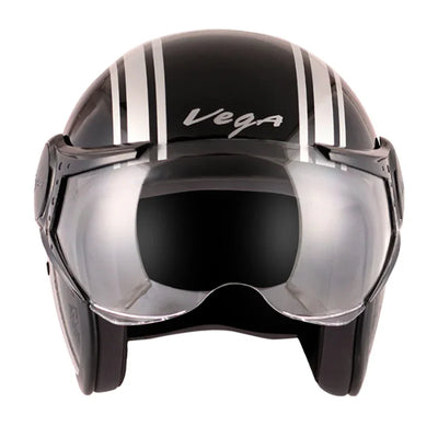 Vega Jet Old School W/Visor Black Silver Helmet - Biker.Store - www.biker.store