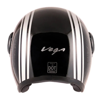 Vega Jet Old School W/Visor Black Silver Helmet - Biker.Store - www.biker.store