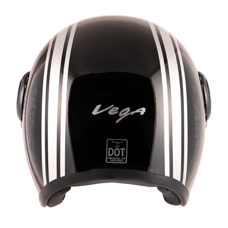 Vega Jet Old School W/Visor Black Silver Helmet - Biker.Store - www.biker.store