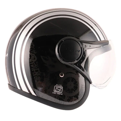 Vega Jet Old School W/Visor Black Silver Helmet - Biker.Store - www.biker.store