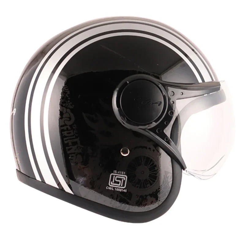Vega Jet Old School W/Visor Black Silver Helmet - Biker.Store - www.biker.store
