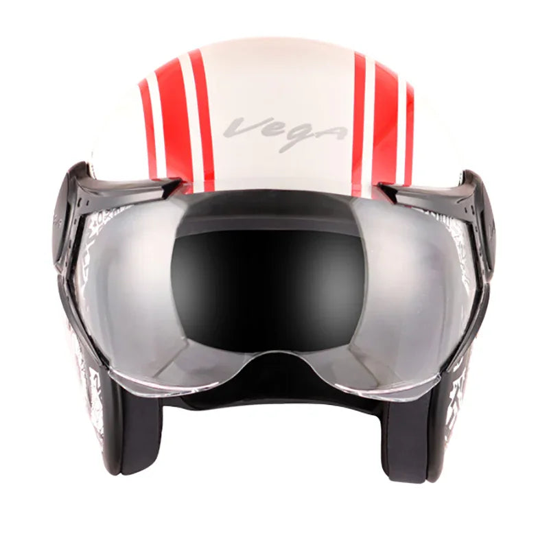 Vega Jet Old School W/Visor White Red Helmet - Biker.Store - www.biker.store