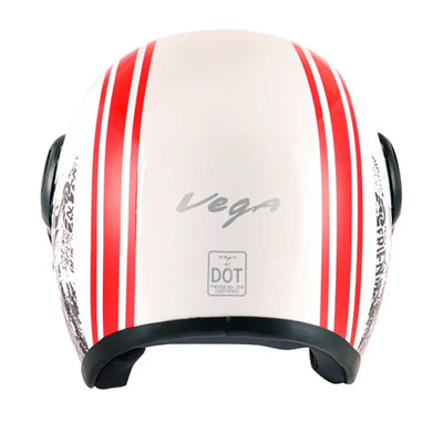 Vega Jet Old School W/Visor White Red Helmet - Biker.Store - www.biker.store
