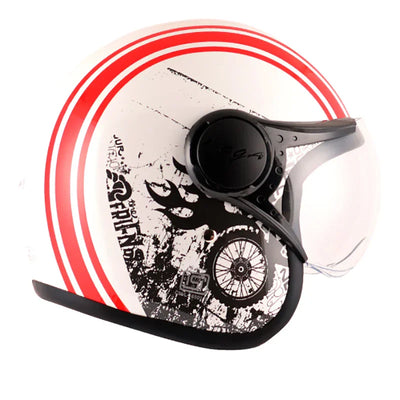 Vega Jet Old School W/Visor White Red Helmet - Biker.Store - www.biker.store