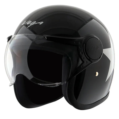 Vega Jet Star W/Visor Black Silver Helmet - Biker.Store - www.biker.store