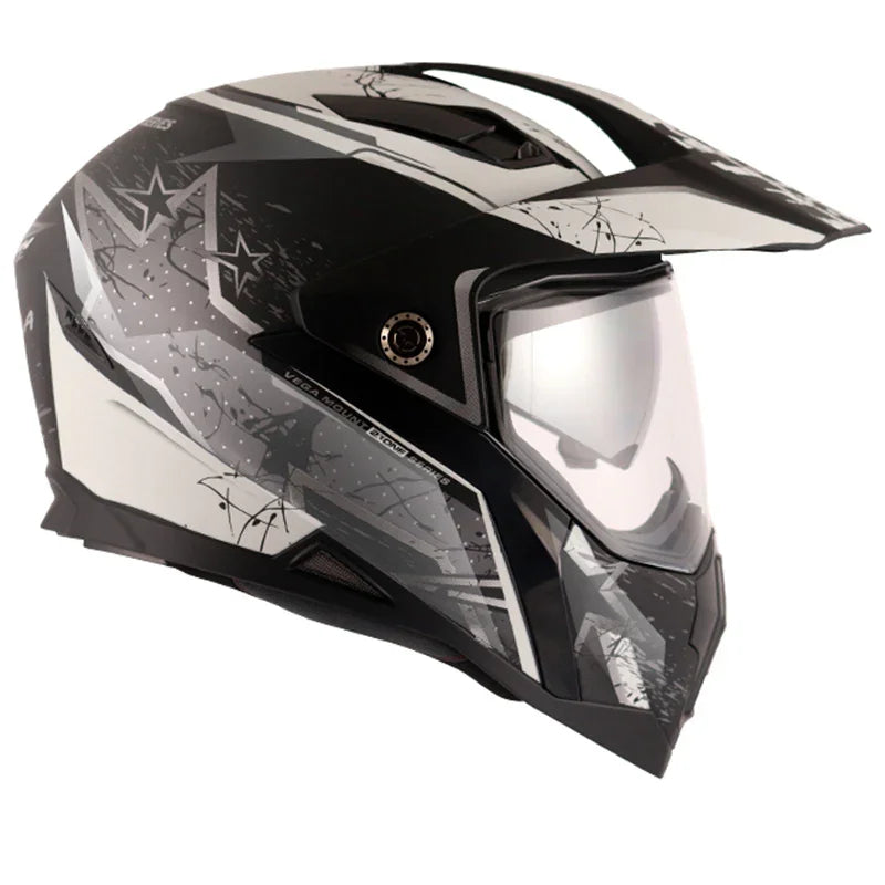 Vega Mount D/V MX Dirt Black Silver Helmet - Biker.Store - www.biker.store