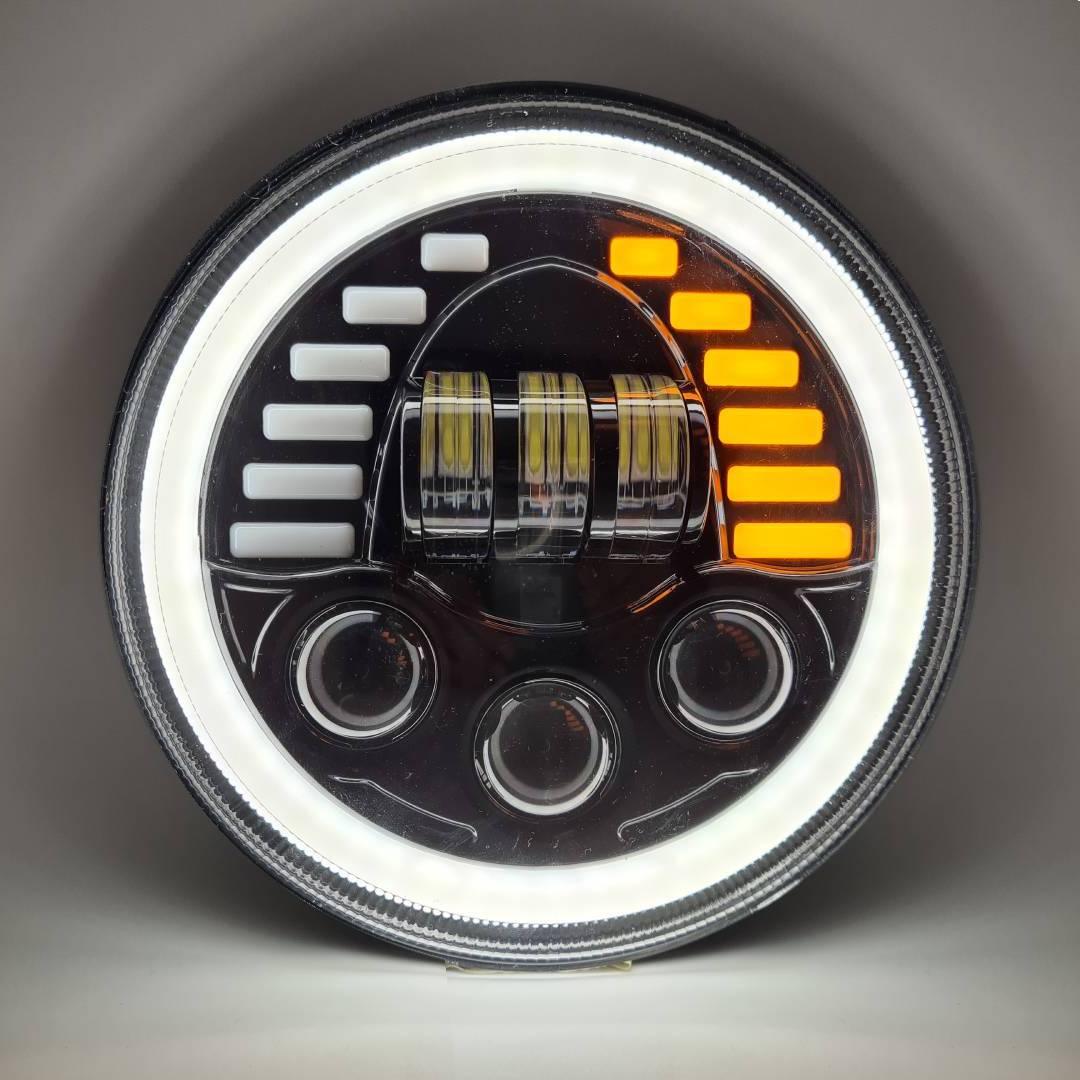 HJG New Indicator Harley Headlight 7Inch Round Led Headlight Fits in Royal Enfield All Models, Mahindra Thar - Biker.Store - www.biker.store