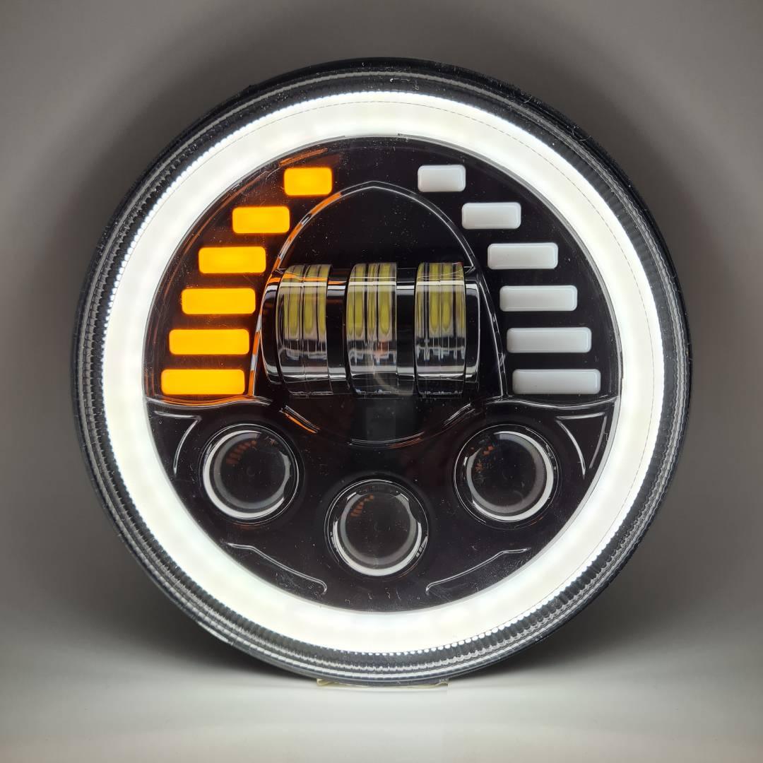 HJG New Indicator Harley Headlight 7Inch Round Led Headlight Fits in Royal Enfield All Models, Mahindra Thar - Biker.Store - www.biker.store