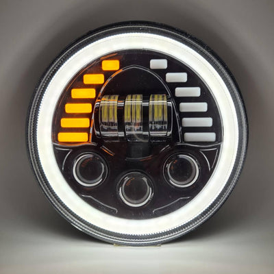 HJG New Indicator Harley Headlight 7Inch Round Led Headlight Fits in Royal Enfield All Models, Mahindra Thar - Biker.Store - www.biker.store