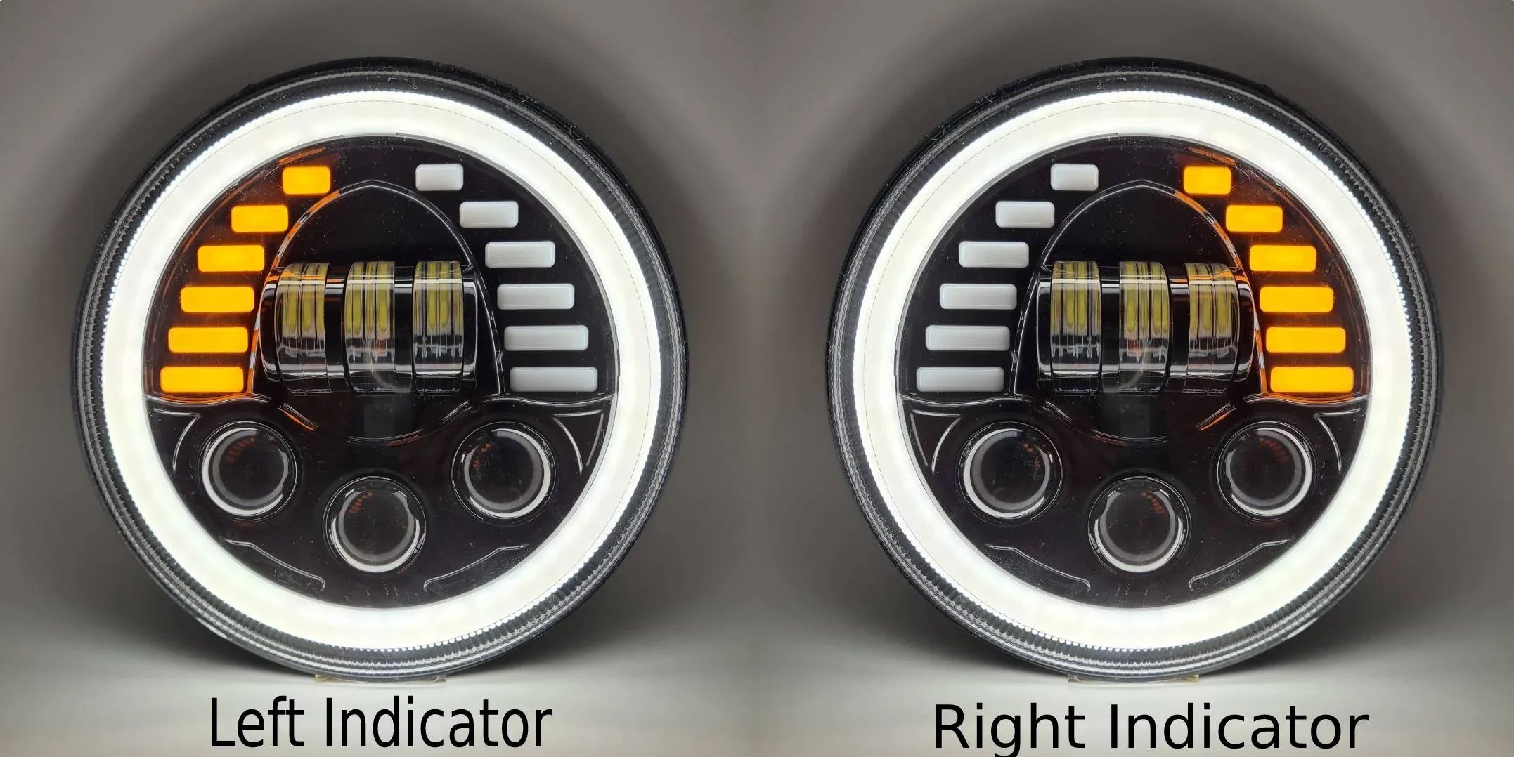 HJG New Indicator Harley Headlight 7Inch Round Led Headlight Fits in Royal Enfield All Models, Mahindra Thar - Biker.Store - www.biker.store