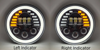 HJG New Indicator Harley Headlight 7Inch Round Led Headlight Fits in Royal Enfield All Models, Mahindra Thar - Biker.Store - www.biker.store