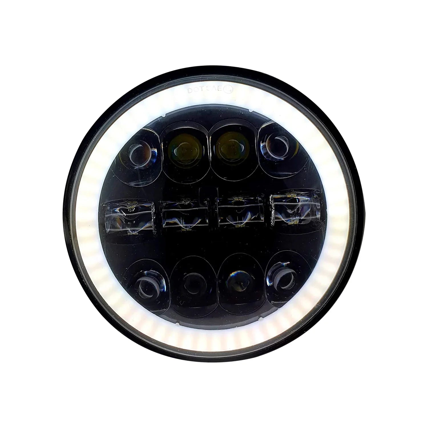 HJG 7 Inch Round Headlight Compatible with Royal Enfield, Jeep & Harley Davidson (12 LED WHITE) (12V-80V, 75W) - Biker.Store - www.biker.store