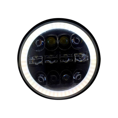 HJG 7 Inch Round Headlight Compatible with Royal Enfield, Jeep & Harley Davidson (12 LED WHITE) (12V-80V, 75W) - Biker.Store - www.biker.store