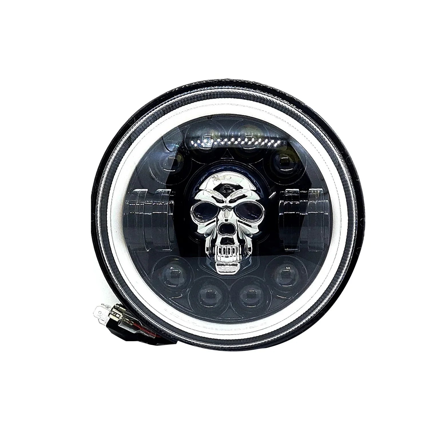 7 Inch Harley Skull Round Led Headlight Fits in Royal Enfield All Models, Mahindra Thar (12V-80V 75w) - Biker.Store - www.biker.store