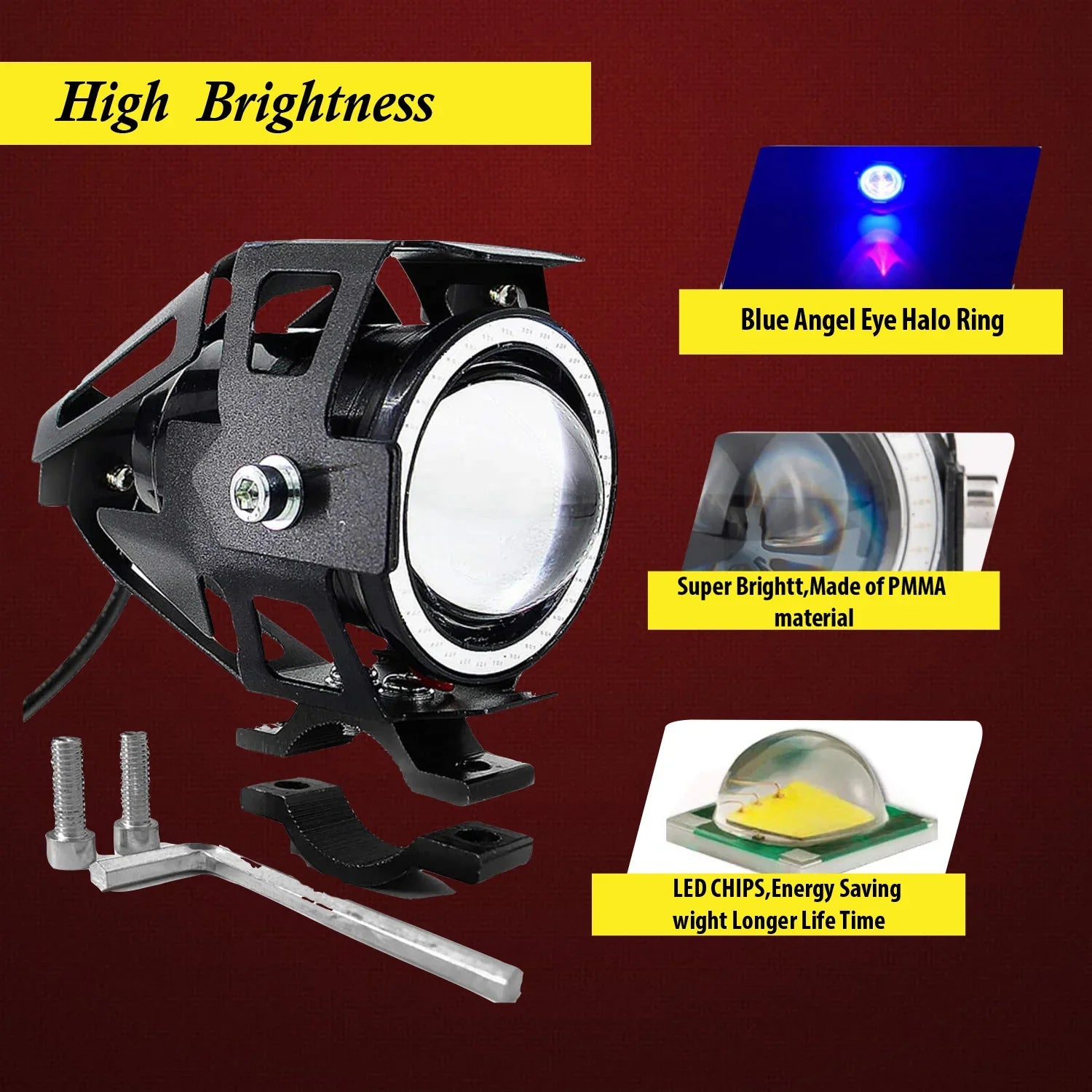HJG U7 Projector Lens Foglight (Set of 2 with switch) - UNIVERSAL for All Cars & Bikes - Biker.Store - www.biker.store