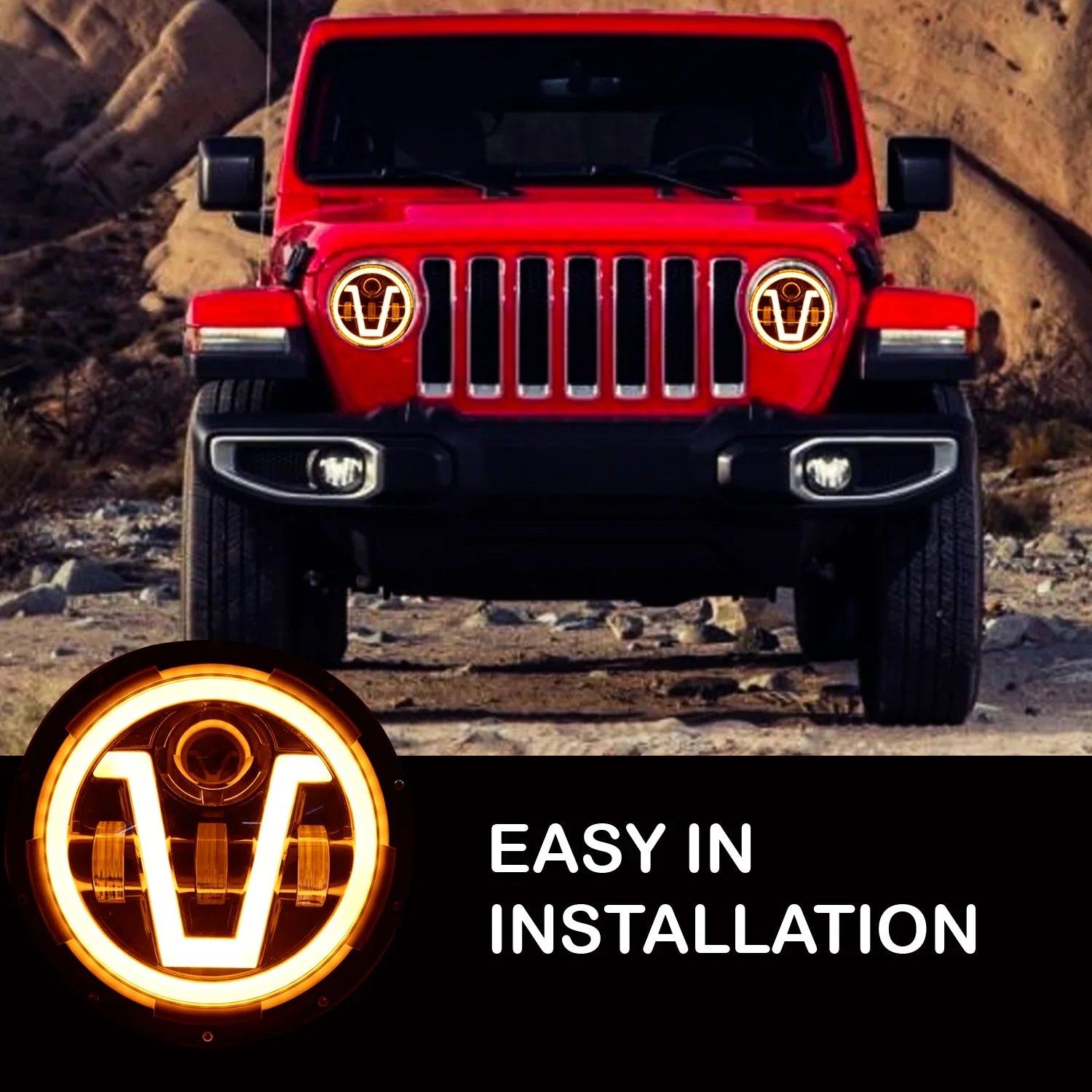 7 Inch Round Harley Led Headlight Compatible with Jeep Thar, Harley Davidson & Royal Enfield (DC12-80V, 90W) - Biker.Store - www.biker.store