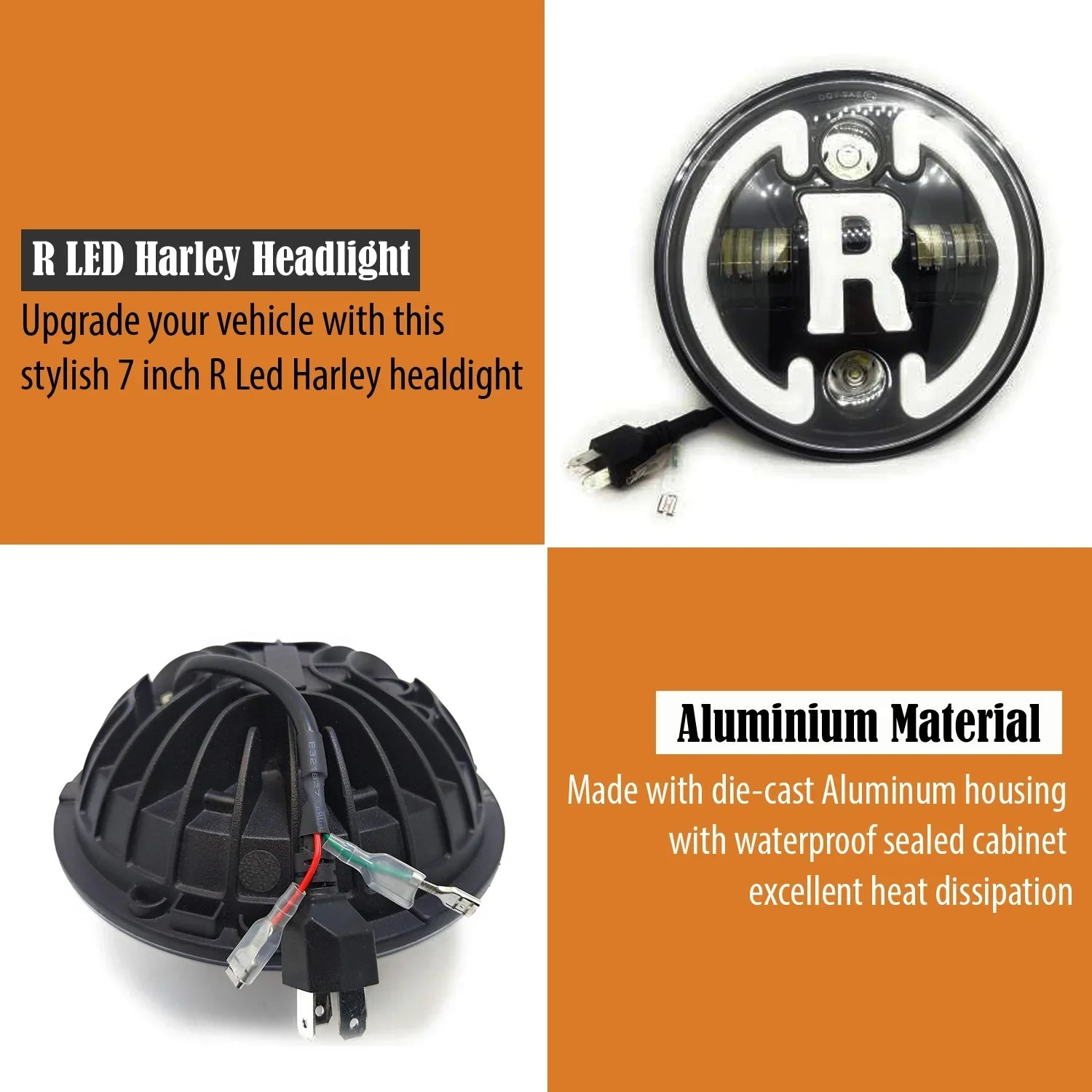 7 Inch Round Headlight Compatible with Royal Enfield, Jeep Thar & Harley Davidson (R White Harley Headlight) - Biker.Store - www.biker.store