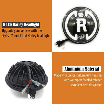 7 Inch Round Headlight Compatible with Royal Enfield, Jeep Thar & Harley Davidson (R White Harley Headlight) - Biker.Store - www.biker.store