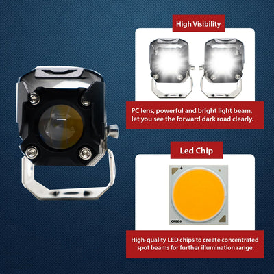HJG 120W Projector Fog Light LED Work Light Fog Lamp Dual Color Motorcycle Lights Spot Light High beam/Low beam Electric Cars (Headlights) (12-80V DC – 60W) - Biker.Store - www.biker.store