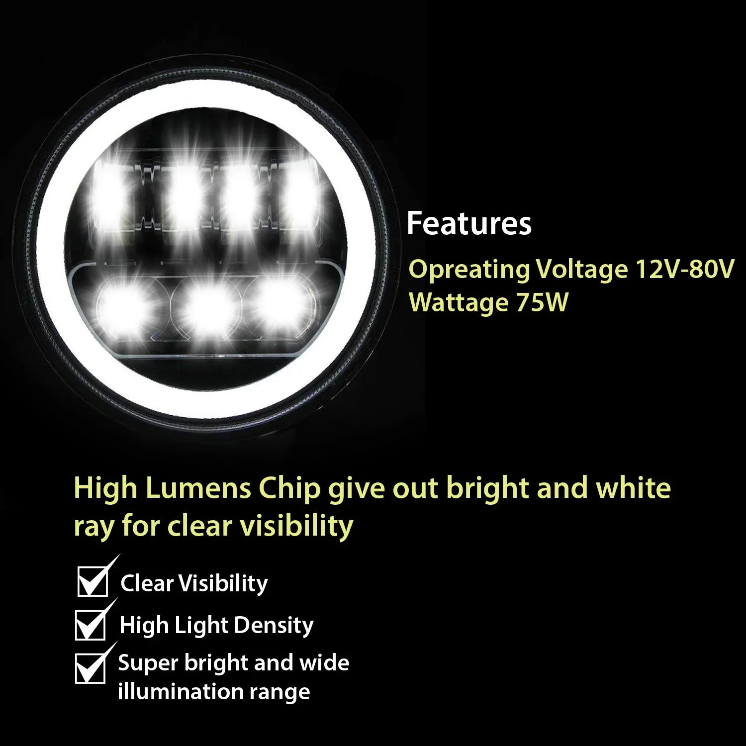 7 Inch New Round LED Headligh Fits in Jawa with High Beam, Low Beam (12V-80V 75W) - Biker.Store - www.biker.store
