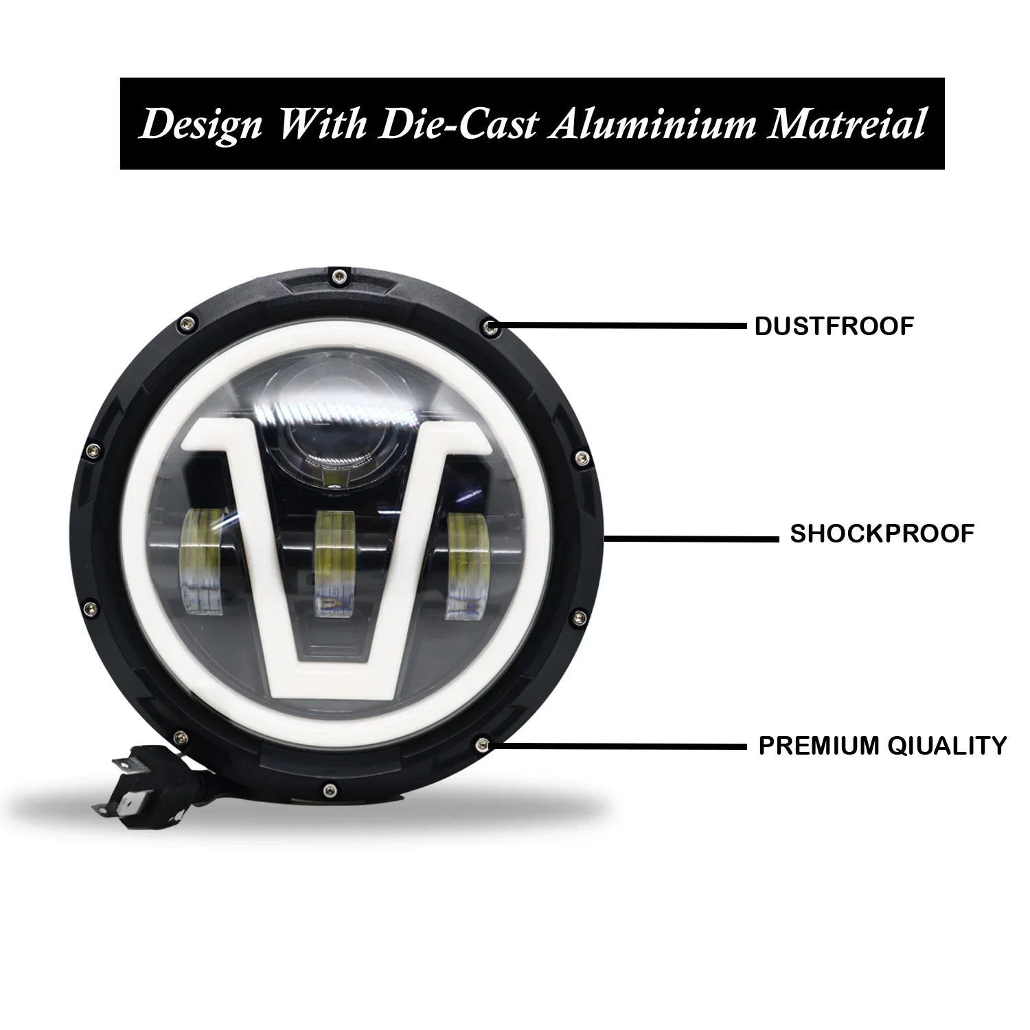 7 Inch Round Harley Led Headlight Compatible with Jeep Thar, Harley Davidson & Royal Enfield (DC12-80V, 90W) - Biker.Store - www.biker.store
