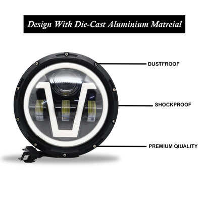 7 Inch Round Harley Led Headlight Compatible with Jeep Thar, Harley Davidson & Royal Enfield (DC12-80V, 90W) - Biker.Store - www.biker.store