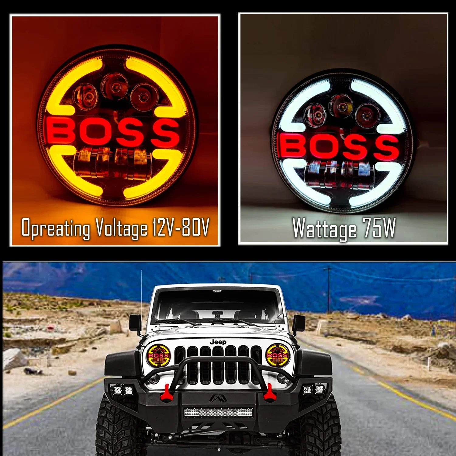 7 Inch Round Headlight Compatible with Royal Enfield, Jeep & Harley Davidson (Harley Boss Headlight) - Biker.Store - www.biker.store