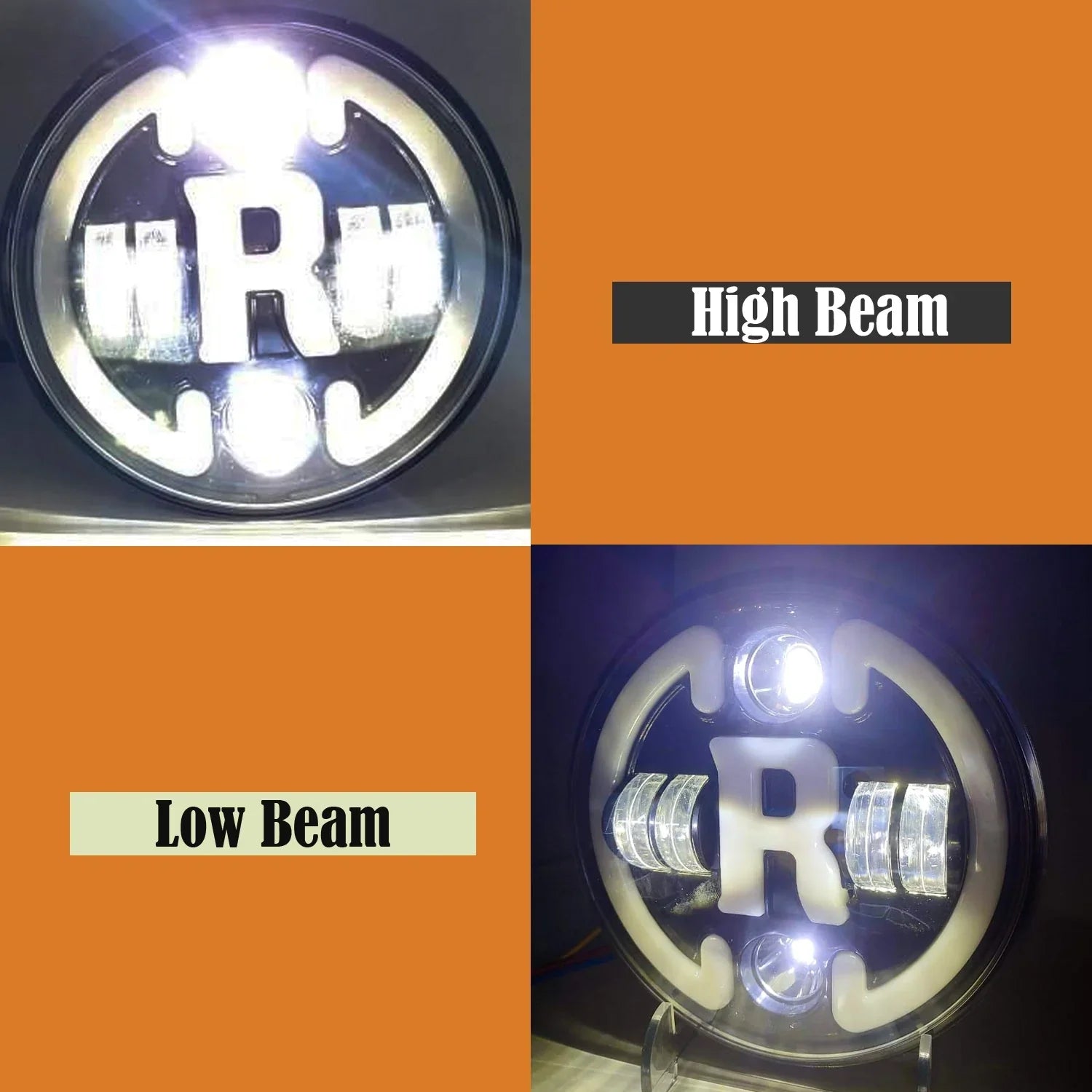 7 Inch Round Headlight Compatible with Royal Enfield, Jeep Thar & Harley Davidson (R White Harley Headlight) - Biker.Store - www.biker.store