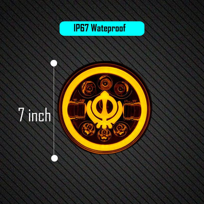 7 Inch Round Headlight Compatible with Royal Enfield, Jeep & Harley Davidson (Khanda DRL) (12V-80V 75W) - Biker.Store - www.biker.store