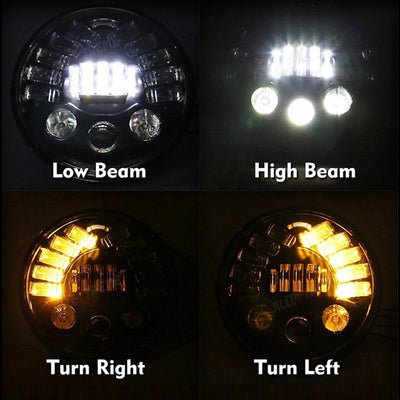 7 Inch Round Headlight with Turn Signal Indicator & Hi/Low Beam for Bullet, Mahindra Thar - Biker.Store - www.biker.store