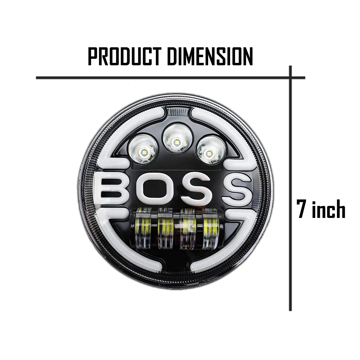 7 Inch Round Headlight Compatible with Royal Enfield, Jeep & Harley Davidson (Harley Boss Headlight) - Biker.Store - www.biker.store