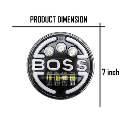 7 Inch Round Headlight Compatible with Royal Enfield, Jeep & Harley Davidson (Harley Boss Headlight) - Biker.Store - www.biker.store