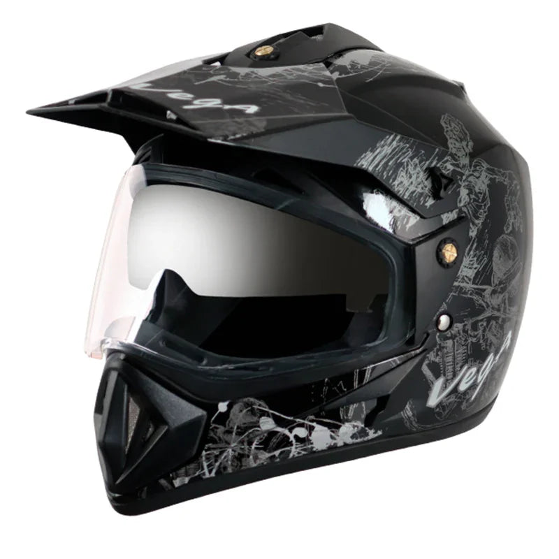 Vega Off Road D/V Sketch Black Silver Helmet - Biker.Store - www.biker.store