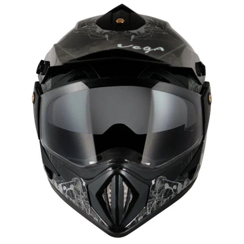 Vega Off Road D/V Sketch Black Silver Helmet - Biker.Store - www.biker.store