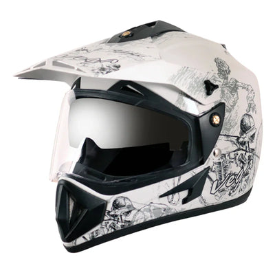 Vega Off Road D/V Sketch White Silver Helmet - Biker.Store - www.biker.store