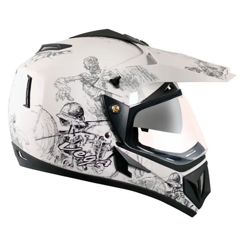 Vega Off Road D/V Sketch White Silver Helmet - Biker.Store - www.biker.store