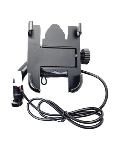 Mobile Phone Holder with USB Charger Waterproof Easy Adjustable Rear View Mirror Mount Solid Metal Cradle Stand Suitable for Bike & Mobile Phones 3.5" to 7.0" (Black) - Biker.Store - www.biker.store