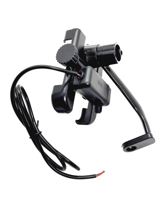 Mobile Phone Holder with USB Charger Waterproof Easy Adjustable Rear View Mirror Mount Solid Metal Cradle Stand Suitable for Bike & Mobile Phones 3.5" to 7.0" (Black) - Biker.Store - www.biker.store