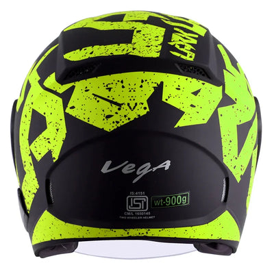Vega Lark Victor Dull Black Neon Yellow Helmet - Biker.Store - www.biker.store