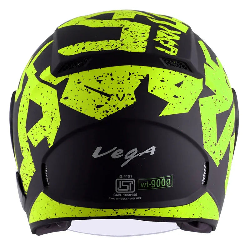 Vega Lark Victor Dull Black Neon Yellow Helmet - Biker.Store - www.biker.store