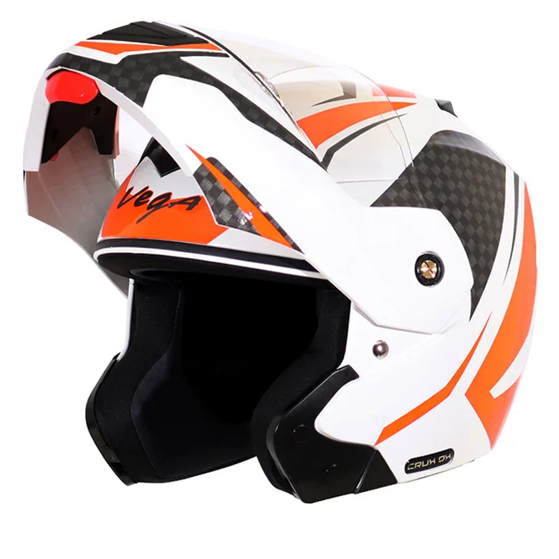 Vega Crux Dx Checks White Orange Helmet - Biker.Store - www.biker.store